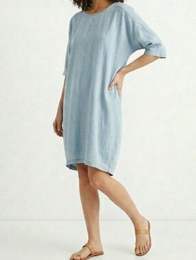 ICHI Chambray Dolman Sleeve T-Shirt Dress Lagenlook Above Knee Medium  NWT